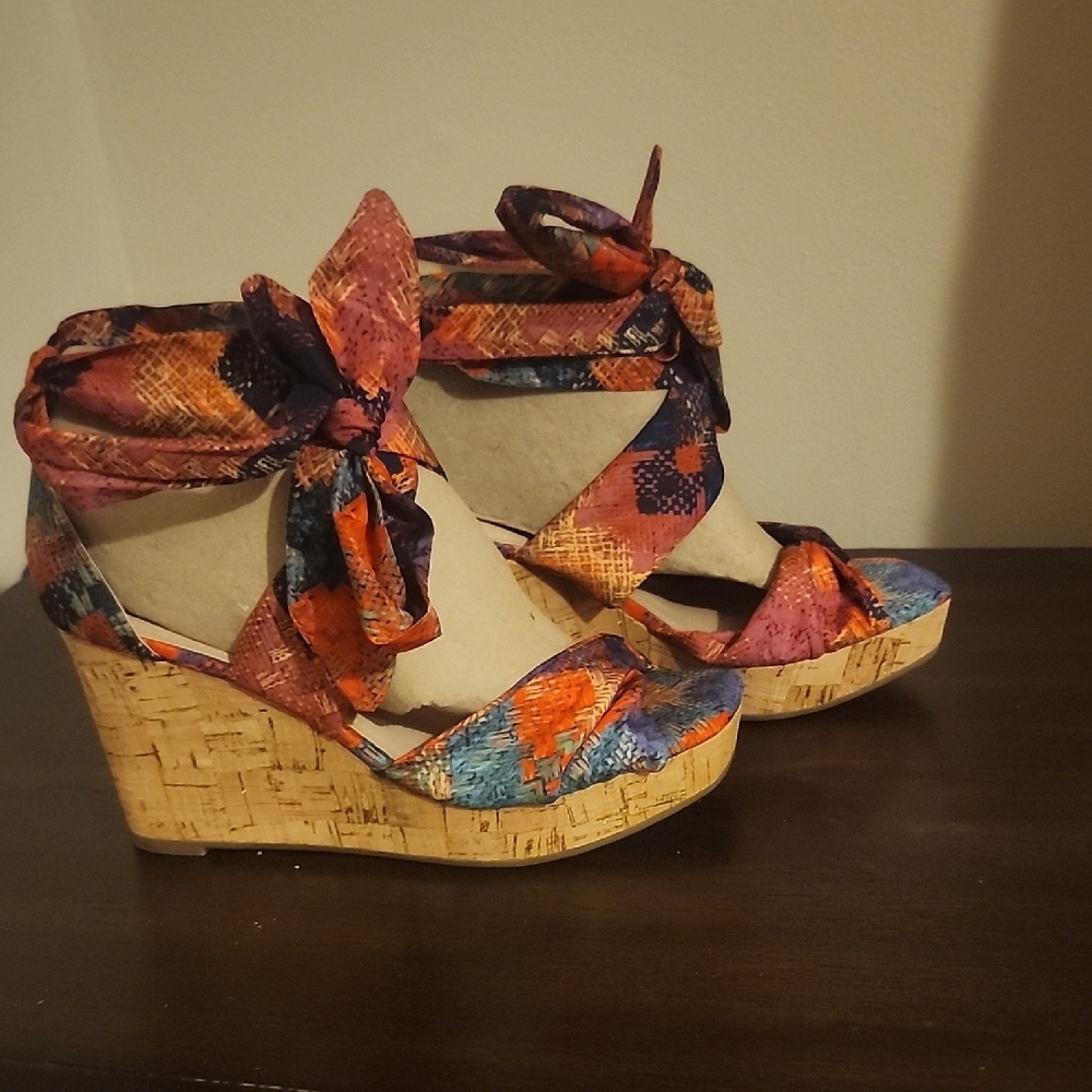 Impo Multicolor Cork Wedge Sandals with Tie Ankles - Picture 4 of 4